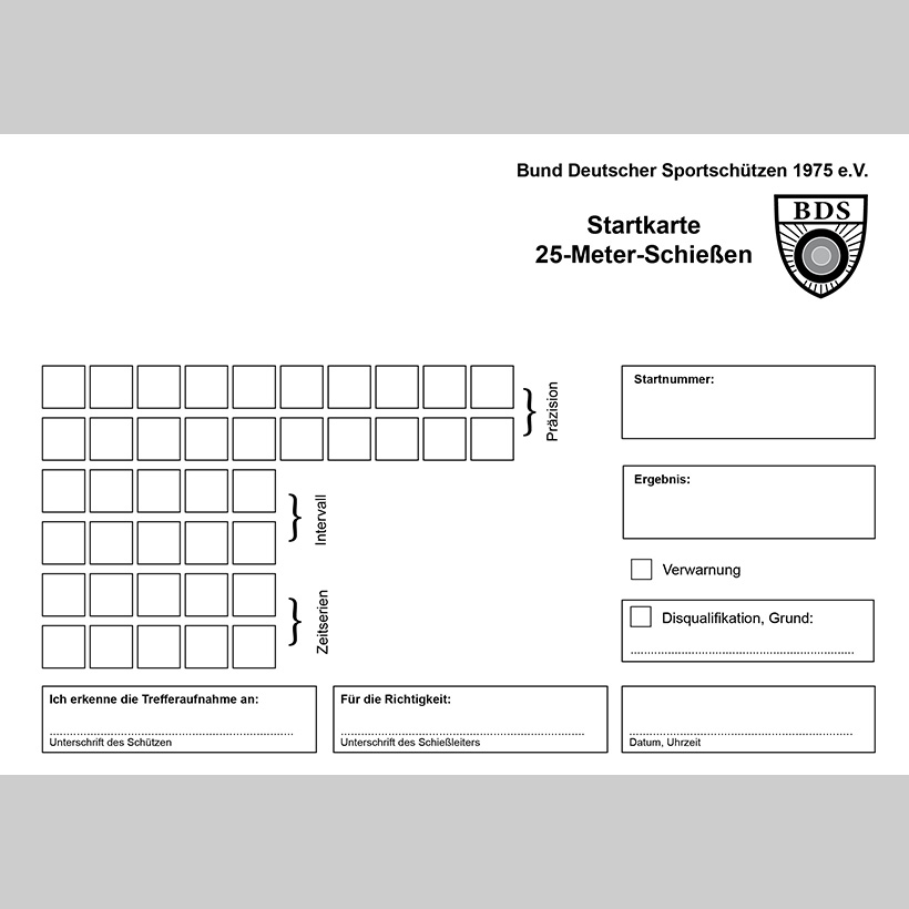 Wertungsbogen Kurzwaffe 25 Meter